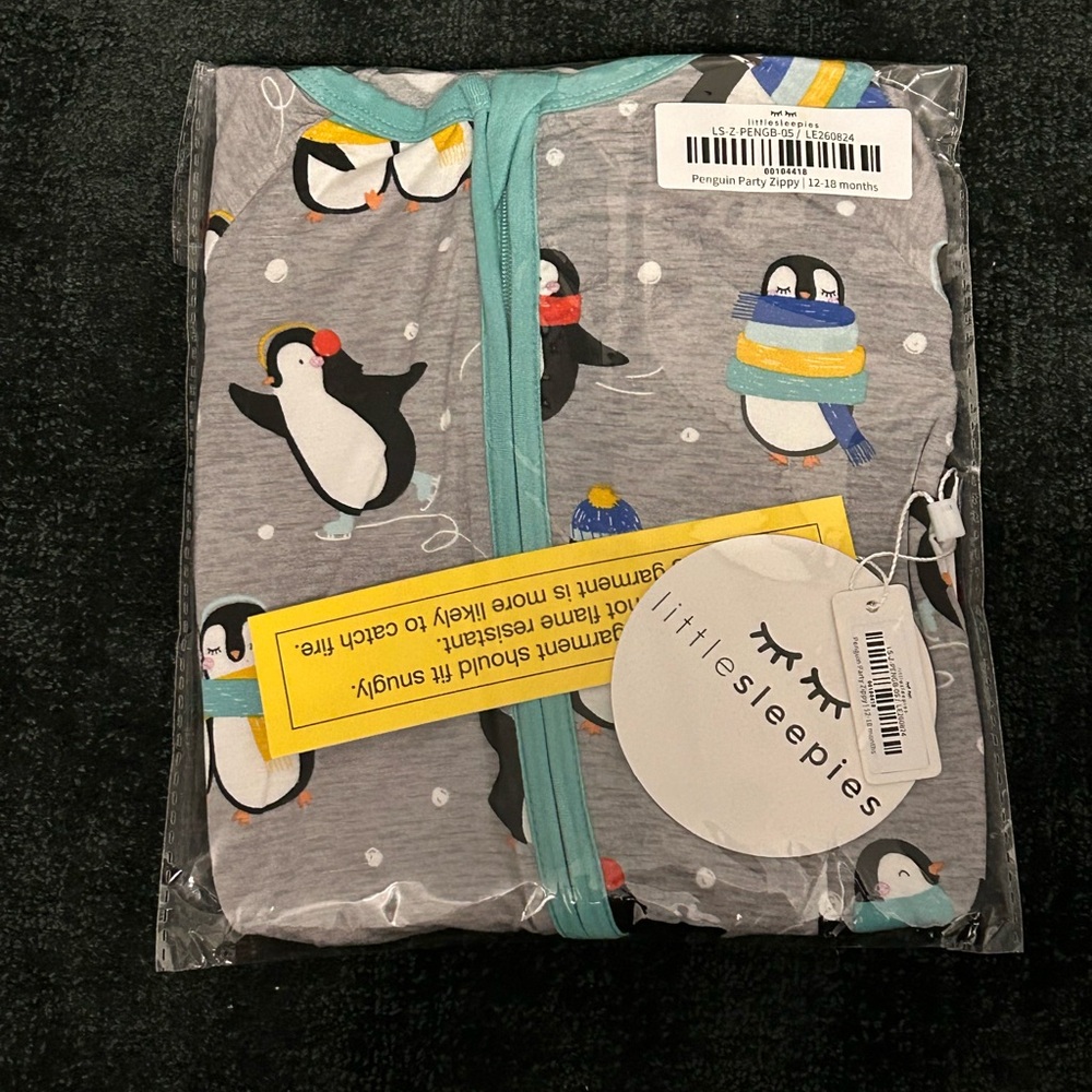NWT Little Sleepies Penguin Party Zippy 12-18 months